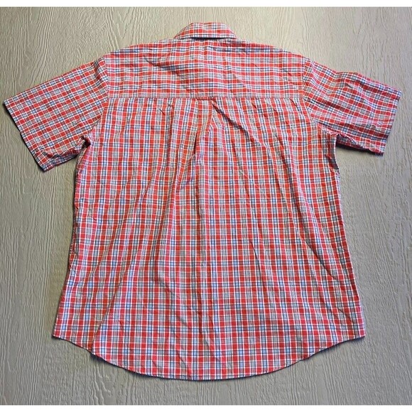 Chaps Red Blue Plaid Button Up Shirt Men's Size 2XT Short Sleeve Crest Easy Care - Picture 2 of 11